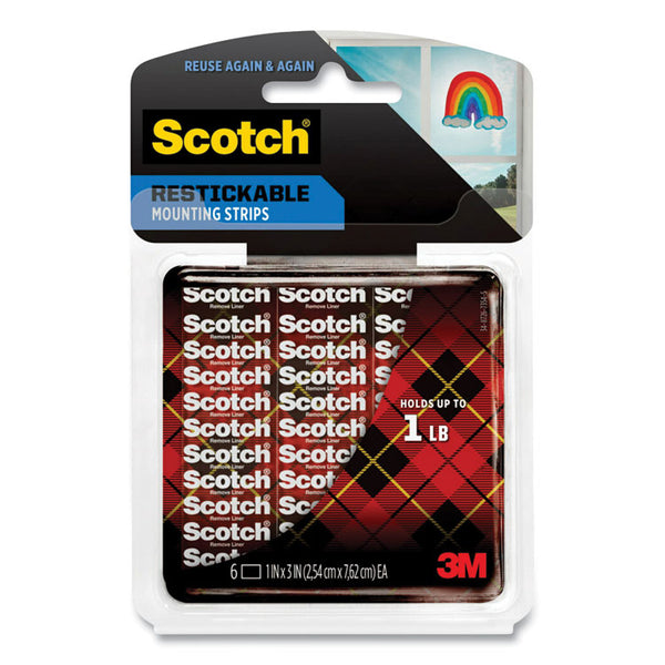 Scotch® Restickable Mounting Tabs, Removable, Holds Up to 1 lb, 1 x 3, Clear, 6/Pack (MMMR101)