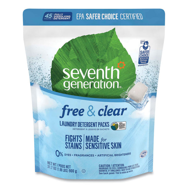 Seventh Generation® Natural Laundry Detergent Packs, Powder, Unscented, 45 Packets/Pack, 8/Carton (SEV22977CT)