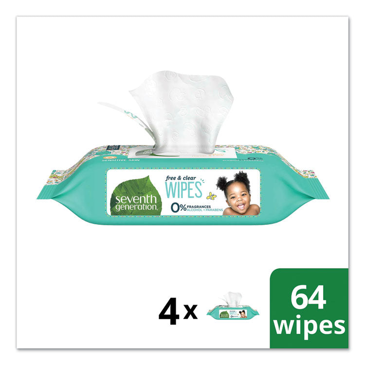 Seventh Generation® Free and Clear Baby Wipes, Refill, 7 x 7, Unscented, White, 256/Pack (SEV34219) Pack of 256