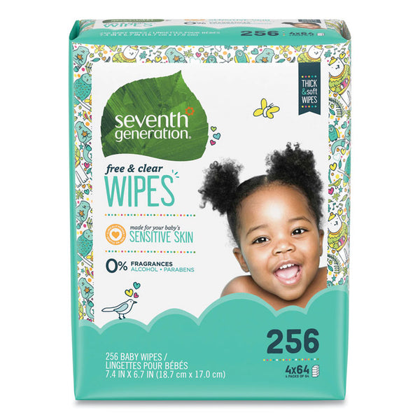 Seventh Generation® Free and Clear Baby Wipes, 7 x 7, Refill, Unscented, White, 256/Pack, 3 Packs/Carton (SEV34219CT)