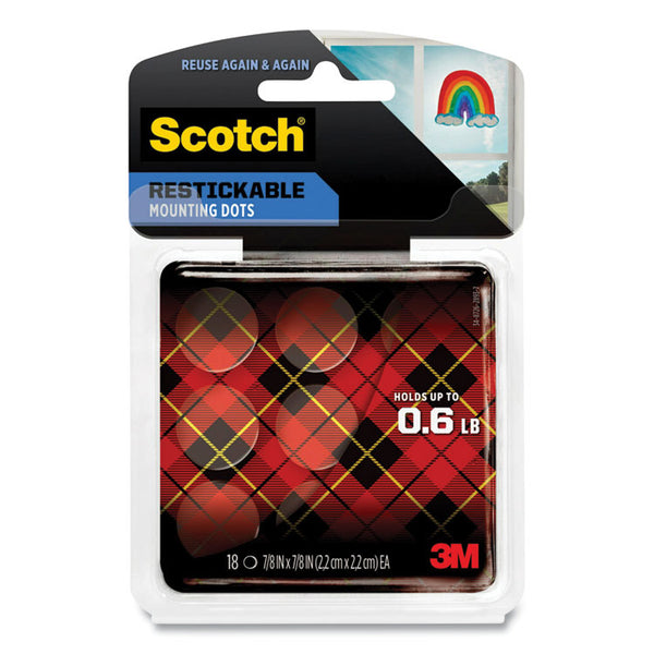 Scotch® Restickable Mounting Tabs, Repositionable, Holds Up to 0.6 lb, 0.88 x 0.88, Clear, 18/Pack (MMMR105)
