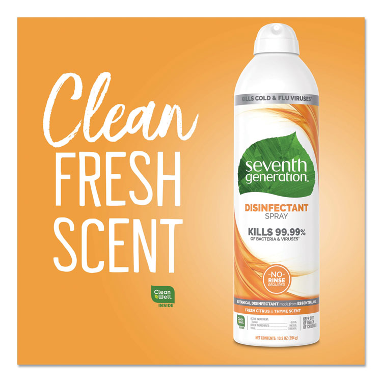 Seventh Generation® Disinfectant Sprays, Fresh Citrus/Thyme, 13.9 oz, Spray Bottle, 8/Carton (SEV22980) Case of 8