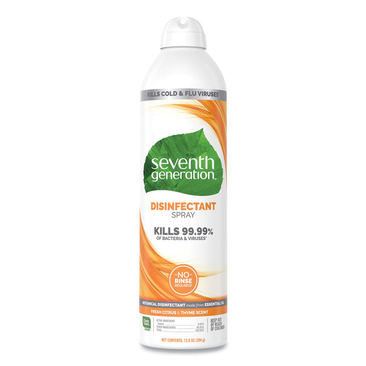 Seventh Generation® Disinfectant Sprays, Fresh Citrus/Thyme, 13.9 oz, Spray Bottle, 8/Carton (SEV22980) Case of 8