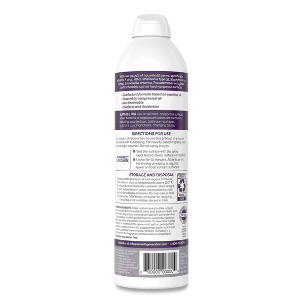 Seventh Generation® Disinfectant Sprays, Lavender Vanilla/Thyme, 13.9 oz Spray Bottle, 8/Carton (SEV22979)