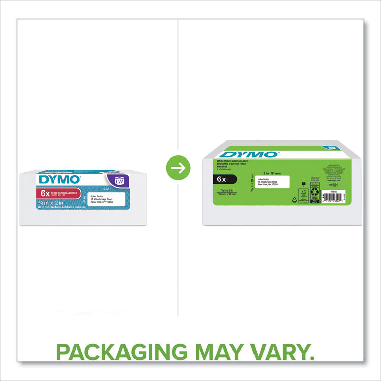 DYMO® LW Address Labels, 0.75" x 2", White, 500 Labels/Roll, 6 Rolls/Pack (DYM2050766)