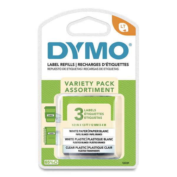 DYMO® LetraTag Paper/Plastic Label Tape Value Pack, 0.5" x 13 ft, Assorted, 3/Pack (DYM12331)