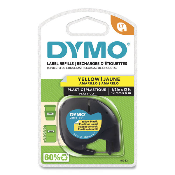 DYMO® LetraTag Plastic Label Tape Cassette, 0.5" x 13 ft, Yellow (DYM91332)