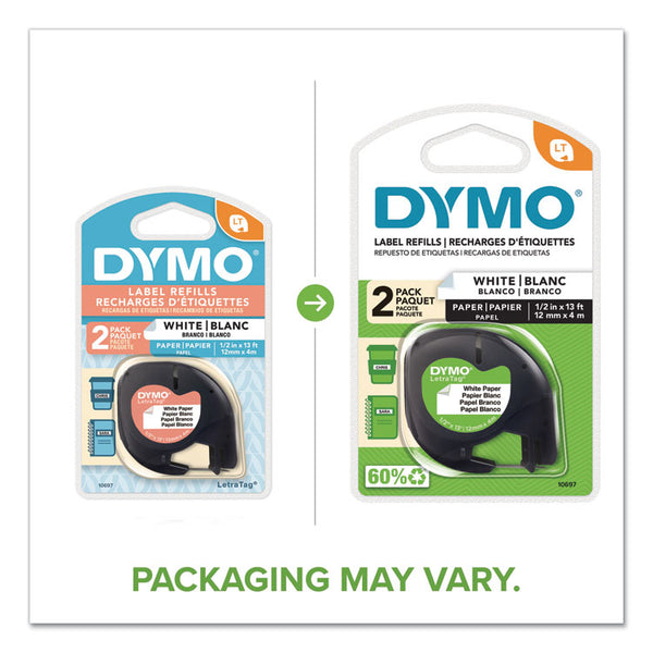 DYMO® LetraTag Paper Label Tape Cassettes, 0.5" x 13 ft, White, 2/Pack (DYM10697)