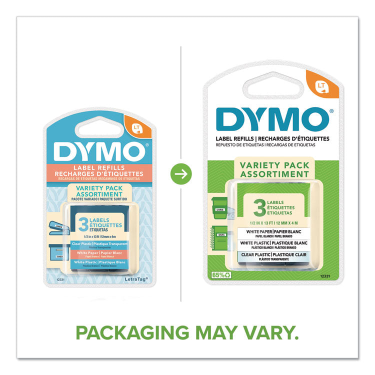 DYMO® LetraTag Paper/Plastic Label Tape Value Pack, 0.5" x 13 ft, Assorted, 3/Pack (DYM12331) Pack of 3