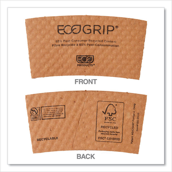 Eco-Products® EcoGrip Hot Cup Sleeves - Renewable and Compostable, Fits 12, 16, 20, 24 oz Cups, Kraft, 1,300/Carton (ECOEG2000)