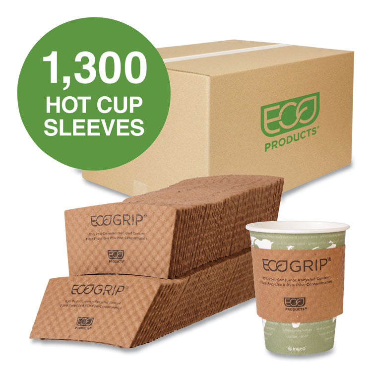 Eco-Products® EcoGrip Hot Cup Sleeves - Renewable and Compostable, Fits 12, 16, 20, 24 oz Cups, Kraft, 1,300/Carton (ECOEG2000)