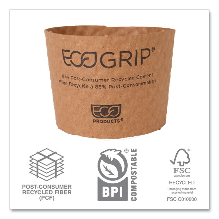 Eco-Products® EcoGrip Hot Cup Sleeves - Renewable and Compostable, Fits 12, 16, 20, 24 oz Cups, Kraft, 1,300/Carton (ECOEG2000)