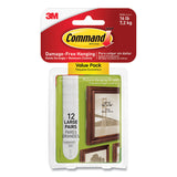 Command™ Picture Hanging Strips, Large, Removable, Holds Up to 4 lbs per Pair, 0.75 x 3.65, White, 12 Pairs/Pack (MMM1720612ES)