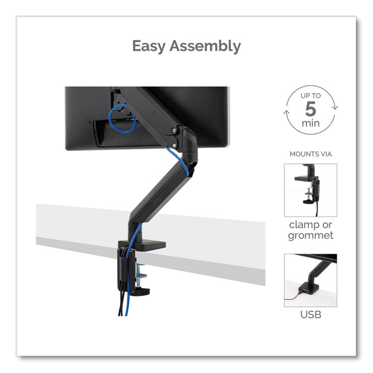 Fellowes® Platinum Series Single Monitor Arm, For 30" Monitors, 360 deg Rotation, 180 deg Tilt, 360 deg Pan, Black, Supports 20 lb (FEL8043301)