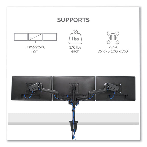 Fellowes® Platinum Series Triple Monitor Arm for 27" Monitors, 360 deg Rotation, +85/-20 deg Tilt, 360 deg Pan, Black, Supports 20 lb (FEL8042601)