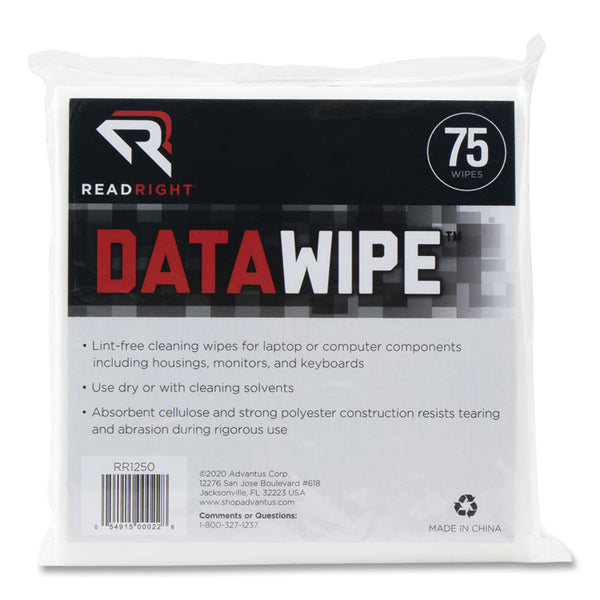 Read Right® DataWipe Office Equipment Cleaner, Cloth, 6 x 6, White, 75/Pack (REARR1250)