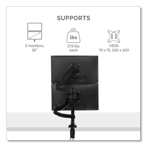 Fellowes® Platinum Series Dual Stacking Arm for 27" Monitors, 360 deg Rotation, 180 deg Tilt, 360 deg Pan, Black, Supports 22 lb (FEL8043401)