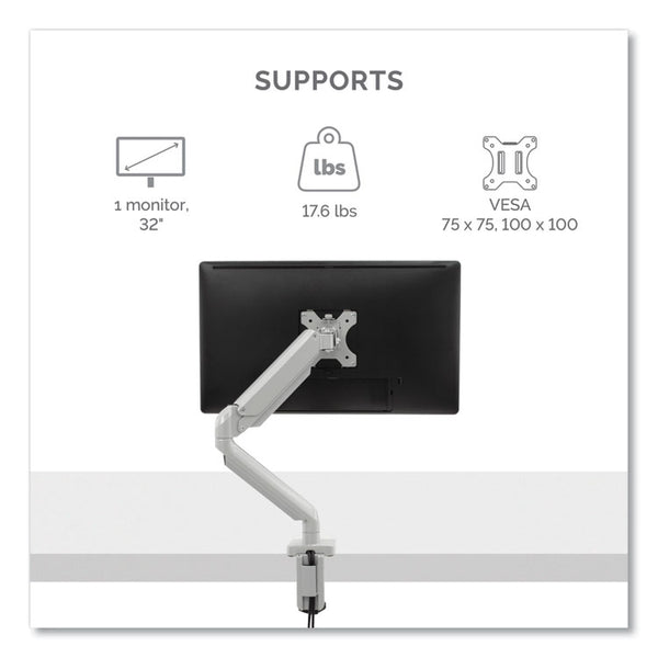 Fellowes® Platinum Series Single Monitor Arm, For 27" Monitors, 360 deg Rotation, 45 deg Tilt, 180 deg Pan, Silver, Supports 20 lb (FEL8056401)