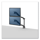 Fellowes® Platinum Series Dual Stacking Arm for 27" Monitors, 360 deg Rotation, 180 deg Tilt, 360 deg Pan, Black, Supports 22 lb (FEL8043401)