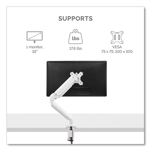 Fellowes® Platinum Series Single Monitor Arm, For 27" Monitors, 360 deg Rotation, 45 deg Tilt, 180 deg Pan, White, Supports 20 lb (FEL8056201)