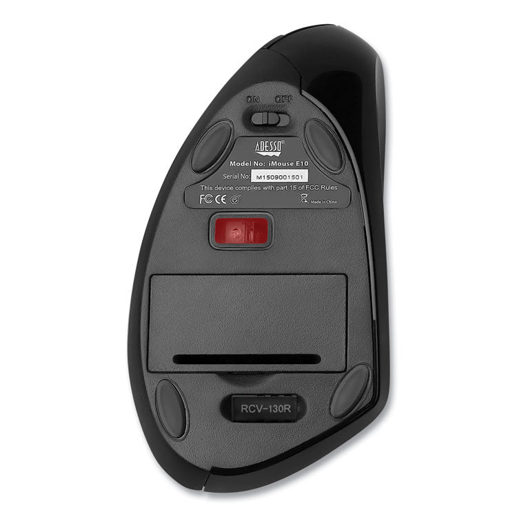 Adesso iMouse E10 Wireless Vertical Ergonomic USB Mouse, 2.4 GHz Frequency/33 ft Wireless Range, Right Hand Use, Black (ADEIMOUSEE10) Each