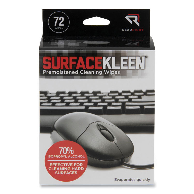 Read Right® SurfaceKleen Premoistened Alcohol Cleaning Wipes, 5 x 5, Individual Foil Packets, Unscented, White, 72/Box (REARR15109) Box of 72