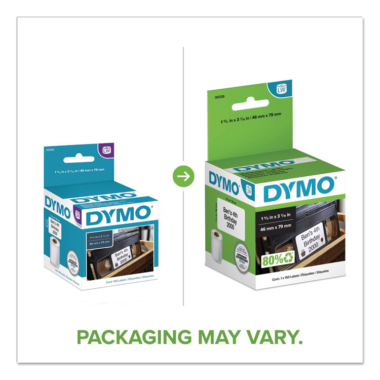 DYMO® LabelWriter VHS Top Labels, 1.8" x 3.1", White, 150 Labels/Roll (DYM30326)