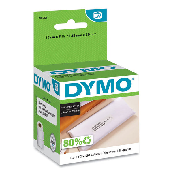 DYMO® LabelWriter Address Labels, 1.12" x 3.5", White, 130 Labels/Roll, 2 Rolls/Pack (DYM30251)