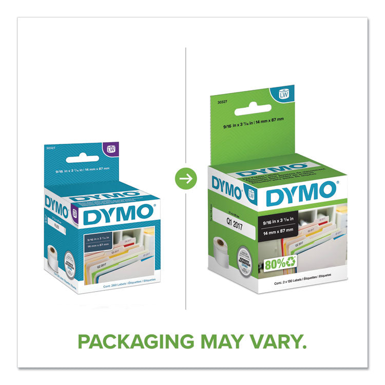 DYMO® LabelWriter 1-UP File Folder Labels, 0.56" x 3.43", White, 130 Labels Roll, 2 Rolls/Pack (DYM30327)