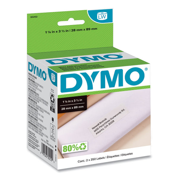 DYMO® LabelWriter Address Labels, 1.12" x 3.5", White, 350 Labels/Roll, 2 Rolls/Pack (DYM30252)