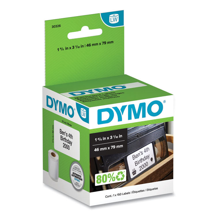 DYMO® LabelWriter VHS Top Labels, 1.8" x 3.1", White, 150 Labels/Roll (DYM30326)