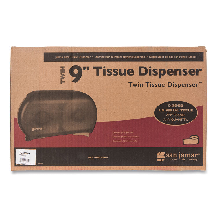 San Jamar® Twin 9" Jumbo Tissue Dispenser, Classic, 19 x 5.25 x 12, Transparent Black Pearl (SJMR4000TBK)