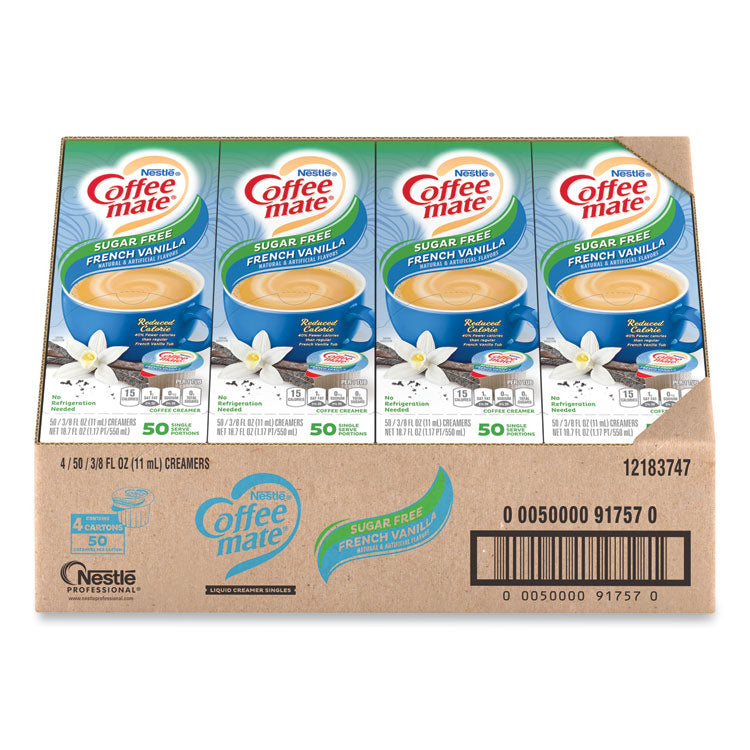 Coffee mate® Liquid Coffee Creamer, Sugar Free French Vanilla, 0.38 oz Mini Cups, 50/Box, 4 Boxes/Carton, 200 Total/Carton (NES91757CT) Case of 200