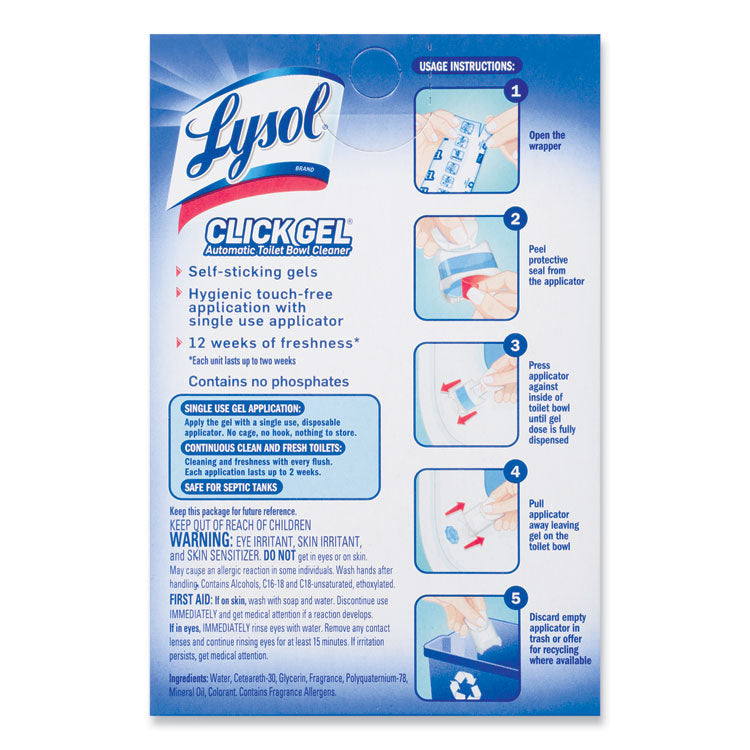 LYSOL® Brand Click Gel Automatic Toilet Bowl Cleaner, Ocean Fresh, 6/Box, 4 Boxes/Carton (RAC89059CT)
