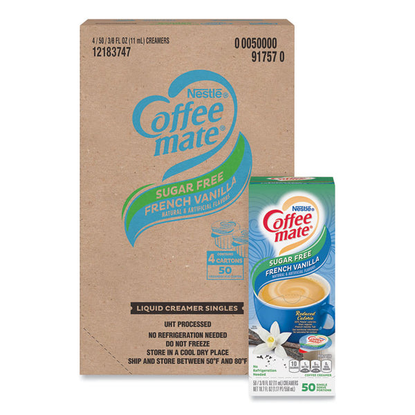 Coffee mate® Liquid Coffee Creamer, Sugar Free French Vanilla, 0.38 oz Mini Cups, 50/Box, 4 Boxes/Carton, 200 Total/Carton (NES91757CT)