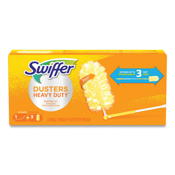 Swiffer® Heavy Duty Dusters with Extendable Handle, Plastic Handle Extends to 3 ft, 1 Handle and 3 Dusters/Kit, 6 Kits/Carton (PGC82074CT)
