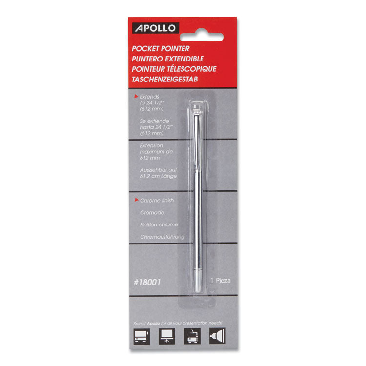 Apollo® Slimline Pen-Size Pocket Pointer with Clip, Extends to 24.5", Silver (APO18001) Each