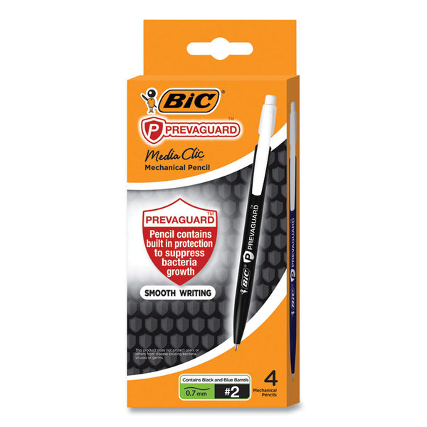 BIC® PrevaGuard Media Clic Mechanical Pencils, 0.7 mm, HB (#2), Black Lead, 2 Black Barrel/2 Blue Barrel, 4/Pack (BICMPCMAP4)