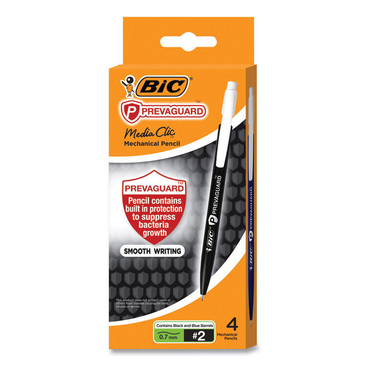 BIC® PrevaGuard Media Clic Mechanical Pencils, 0.7 mm, HB (#2), Black Lead, 2 Black Barrel/2 Blue Barrel, 4/Pack (BICMPCMAP4) Pack of 4