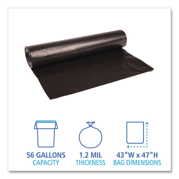 Boardwalk® Recycled Low-Density Polyethylene Can Liners, 56 gal, 1.2 mil, 43" x 47", Black, 10 Bags/Roll, 10 Rolls/Carton (BWK518)