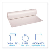 Boardwalk® Recycled Low-Density Polyethylene Can Liners, 56 gal, 1.1 mil, 43" x 47", Clear, 10 Bags/Roll, 10 Rolls/Carton (BWK532) Case of 100