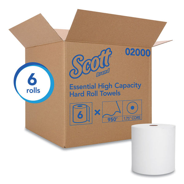 Scott® Essential High Capacity Hard Roll Towels for Business, Absorbency Pockets, 1-Ply, 8" x 950 ft, 1.75" Core, White, 6 Rolls/CT (KCC02000)