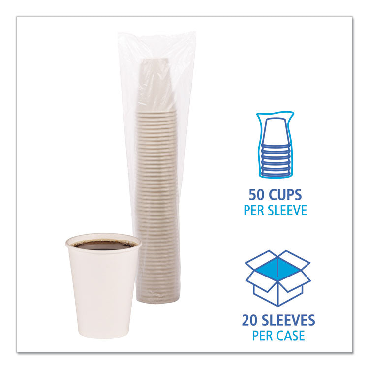 Boardwalk® Paper Hot Cups, 12 oz, White, 50 Cups/Sleeve, 20 Sleeves/Carton (BWKWHT12HCUP)