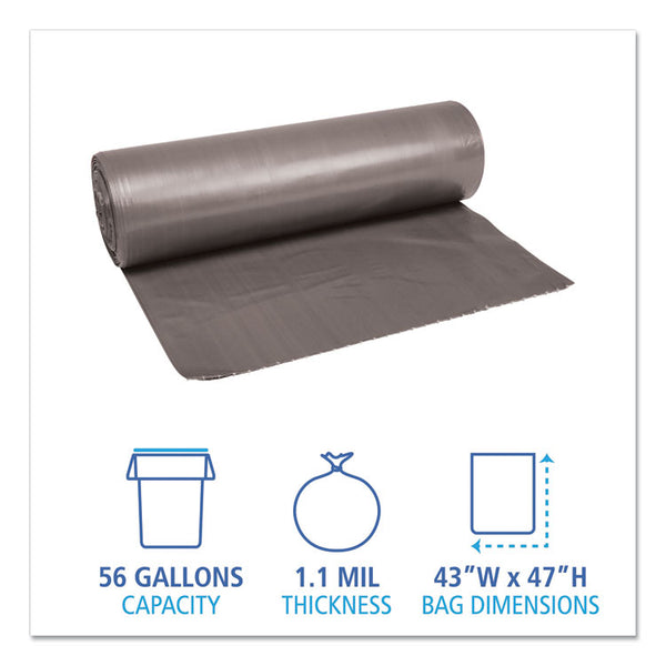 Boardwalk® Low-Density Waste Can Liners, 56 gal, 1.1 mil, 43" x 47", Gray, 20 Bags/Roll, 5 Rolls/Carton (BWK4347SEH) Case of 100