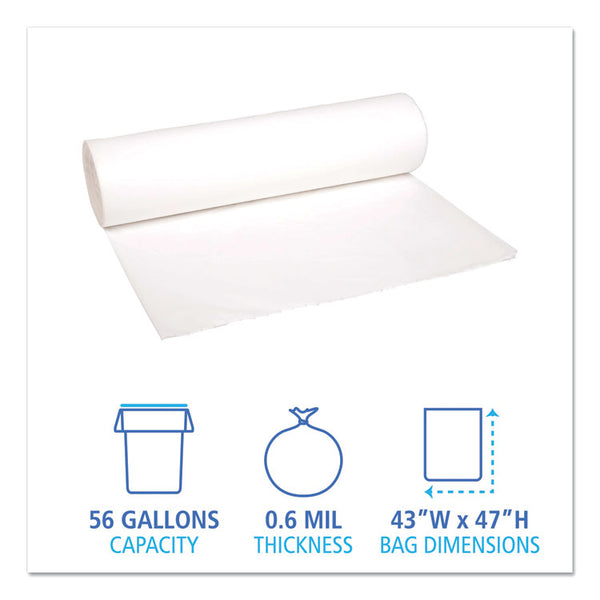 Boardwalk® Low-Density Waste Can Liners, 56 gal, 0.6 mil, 43" x 47", White, 25 Bags/Roll, 4 Rolls/Carton (BWK4347EXH) Case of 100