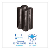 Boardwalk® Low-Density Waste Can Liners, 45 gal, 0.6 mil, 40" x 46", Black, 25 Bags/Roll, 4 Rolls/Carton (BWK4046H) Case of 100