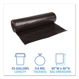 Boardwalk® Low-Density Waste Can Liners, 45 gal, 0.6 mil, 40" x 46", Black, 25 Bags/Roll, 4 Rolls/Carton (BWK4046H) Case of 100