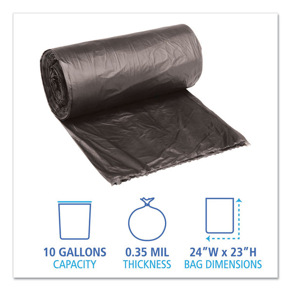 Boardwalk® Low-Density Waste Can Liners, 10 gal, 0.35 mil, 24" x 23", Black, 25 Bags/Roll, 10 Rolls/Carton (BWK2423L) Case of 500