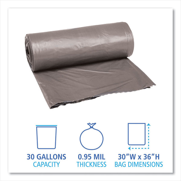 Boardwalk® Low-Density Waste Can Liners, 30 gal, 0.95 mil, 30" x 36", Gray, 25 Bags/Roll, 4 Rolls/Carton (BWK3036SH) Case of 100