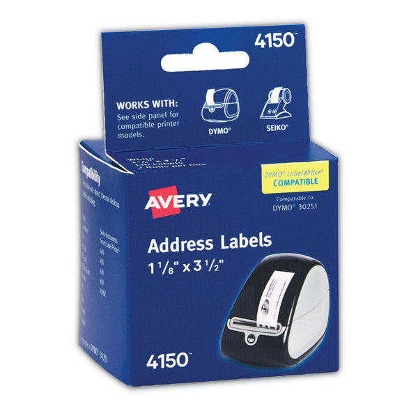 Avery® Multipurpose Thermal Labels, 1.13 x 3.5, White, 130/Roll, 2 Rolls/Pack (AVE4150)